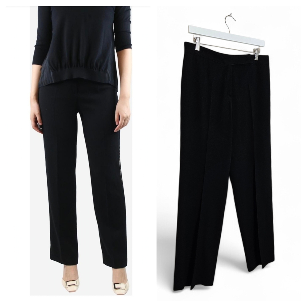 ESCADA Black Wool Straight Leg Trousers Size 38 Tailored Flat Front